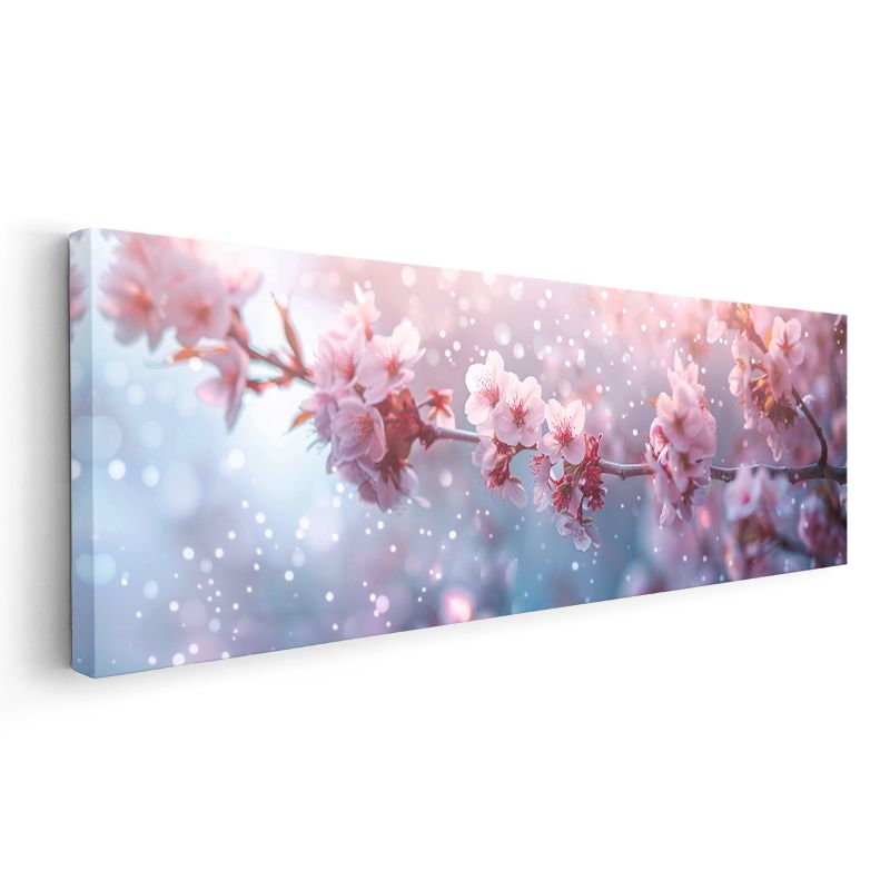 Kiraz Çiçekleri - Işık Efektli Romantik Bahar Dalları Kanvas Tablo