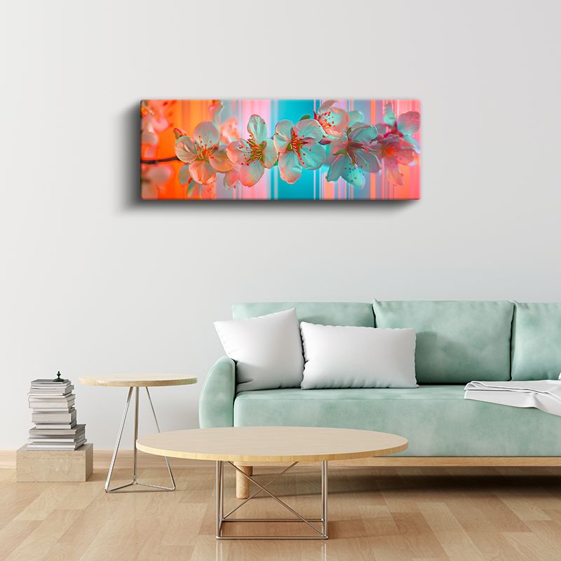 Modern Çiçek Dalı - Turkuaz ve Pembe Tonlarında Çiçek Tasarımı Kanvas Tablo