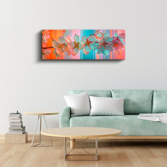 Modern Çiçek Dalı - Turkuaz ve Pembe Tonlarında Çiçek Tasarımı Kanvas Tablo