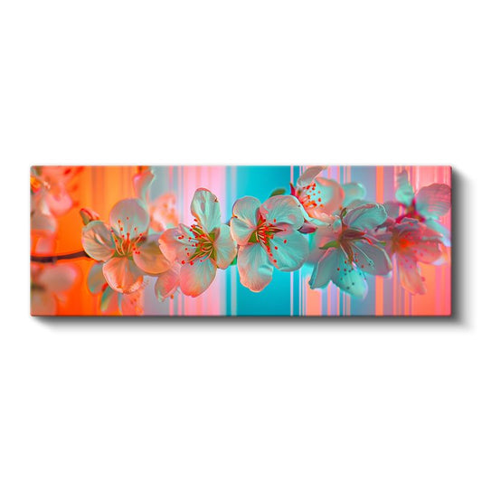 Modern Çiçek Dalı - Turkuaz ve Pembe Tonlarında Çiçek Tasarımı Kanvas Tablo