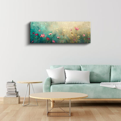 Papatya Bahçesi - Turkuaz ve Altın Tonlarında Sanatsal Kompozisyon Kanvas Tablo