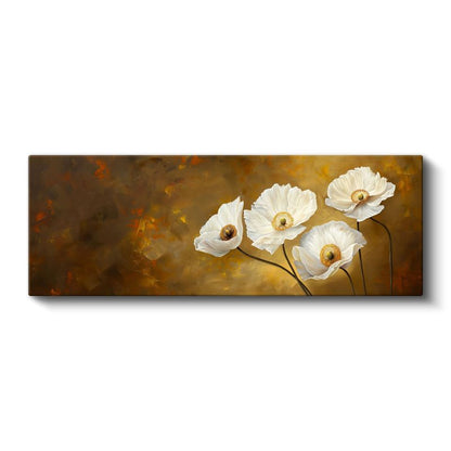 Beyaz Haşhaşlar - Altın Tonlarında Yağlı Boya Tarzı Çiçek Kompozisyonu Kanvas Tablo