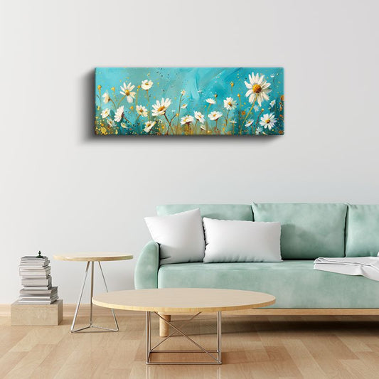 Papatya Tarlası - Mavi Gökyüzü Altında Beyaz Çiçekler Sanatsal Kompozisyon Kanvas Tablo
