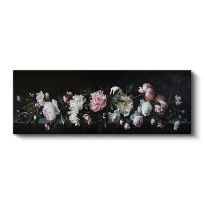 Klasik Şakayıklar - Siyah Zeminde Pembe ve Beyaz Çiçekler Natürmort Kanvas Tablo