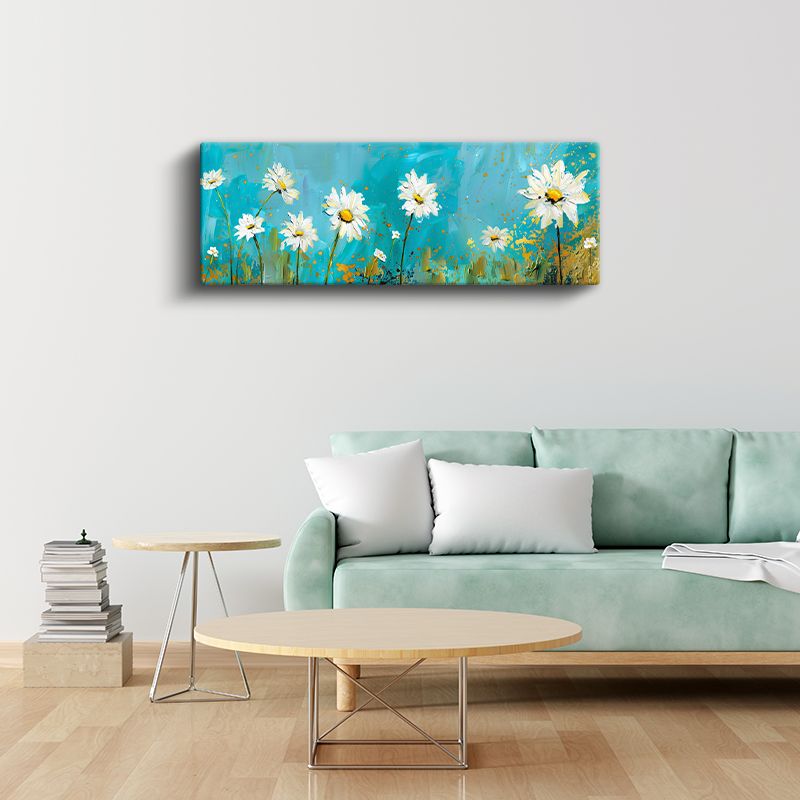 Papatya Tarlası - Mavi Gökyüzü Altında Beyaz Çiçekler Sanatsal Kompozisyon Kanvas Tablo
