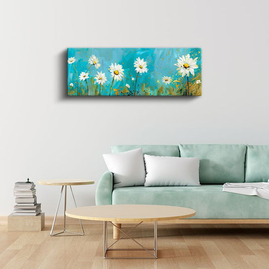 Papatya Tarlası - Mavi Gökyüzü Altında Beyaz Çiçekler Sanatsal Kompozisyon Kanvas Tablo