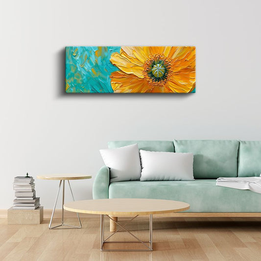 Turuncu Gelincik - Mavi Zeminde İmpasto Tekniği Dokulu Çiçek Kanvas Tablo