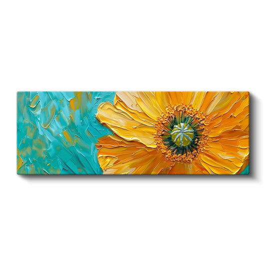 Turuncu Gelincik - Mavi Zeminde İmpasto Tekniği Dokulu Çiçek Kanvas Tablo