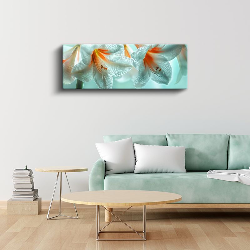 Beyaz Zambaklar - Turuncu Detaylı Makro Çekim Çiçek Fotoğrafı Kanvas Tablo