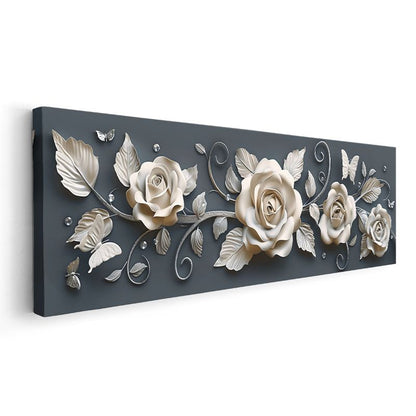 Zarif Güller - Koyu Gri Zeminde Kelebek Detaylı Kabartma Görünümlü Kanvas Tablo