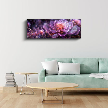 Mor Nilüferler - Fantastik Işık Efektli Dijital Sanat Çiçek Tasarımı Kanvas Tablo