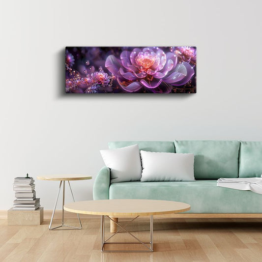 Mor Nilüferler - Fantastik Işık Efektli Dijital Sanat Çiçek Tasarımı Kanvas Tablo