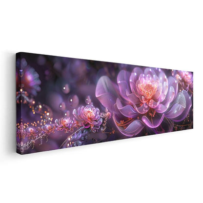 Mor Nilüferler - Fantastik Işık Efektli Dijital Sanat Çiçek Tasarımı Kanvas Tablo