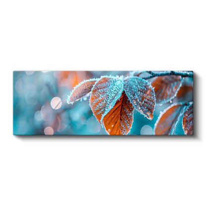 Kırağılı Yapraklar - Mavi Arka Planlı Turuncu Sonbahar Yaprakları Kanvas Tablo