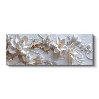 Beyaz Manolyalar - Altın Detaylı 3D Kabartma Görünümlü Zarif Tasarım Kanvas Tablo