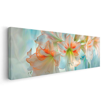 Zarif Zambaklar - Pastel Mavi Arka Planlı Turuncu Detaylı Çiçek Serisi Kanvas Tablo