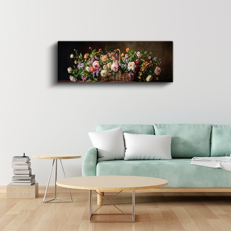 Klasik Çiçek Sepeti - Zengin Renk Paletli Natürmort Kompozisyon Kanvas Tablo
