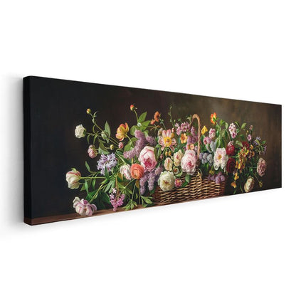 Klasik Çiçek Sepeti - Zengin Renk Paletli Natürmort Kompozisyon Kanvas Tablo