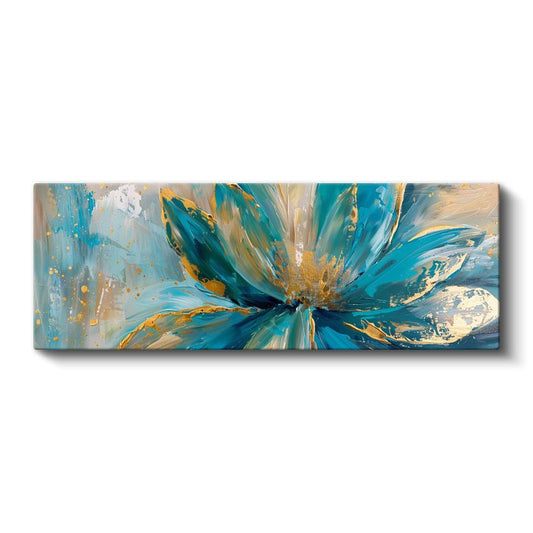 Turkuaz Çiçek - Altın Detaylı Yağlı Boya Tarzı Modern Tasarım Kanvas Tablo