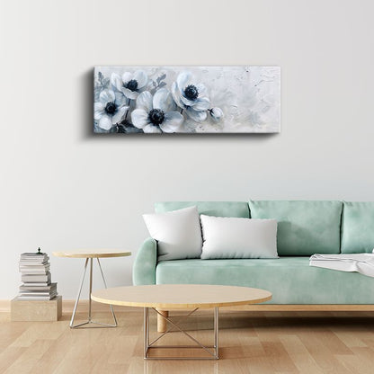 Zarif Anemonlar - Monokrom Tarzda Siyah Merkezli Çiçek Serisi Kanvas Tablo