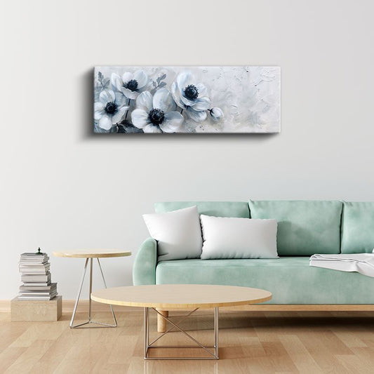 Zarif Anemonlar - Monokrom Tarzda Siyah Merkezli Çiçek Serisi Kanvas Tablo