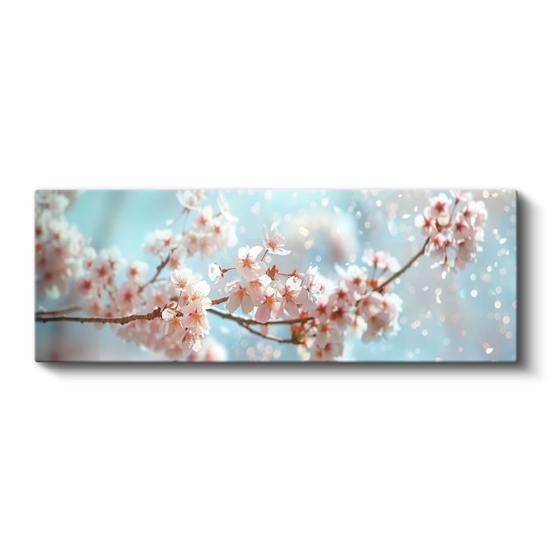 Kiraz Çiçekleri - Mavi Gökyüzü Altında Işık Efektli Bahar Dalları Kanvas Tablo