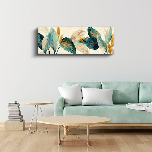 Tropikal Yapraklar - Turkuaz ve Altın Detaylı Modern Tasarım Kanvas Tablo
