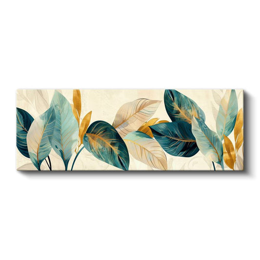 Tropikal Yapraklar - Turkuaz ve Altın Detaylı Modern Tasarım Kanvas Tablo