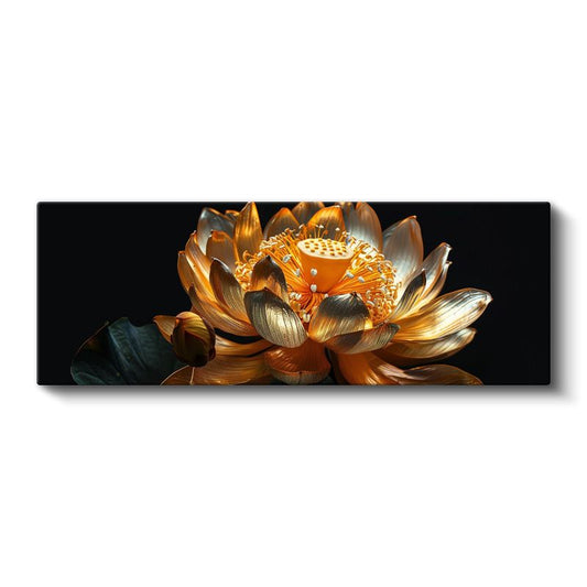 Altın Lotus - Siyah Zeminde Lüks Çiçek Tasarımı Kanvas Tablo
