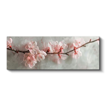 Kiraz Çiçekleri - Gri Zeminde Zarif Pembe Bahar Dalları Kanvas Tablo