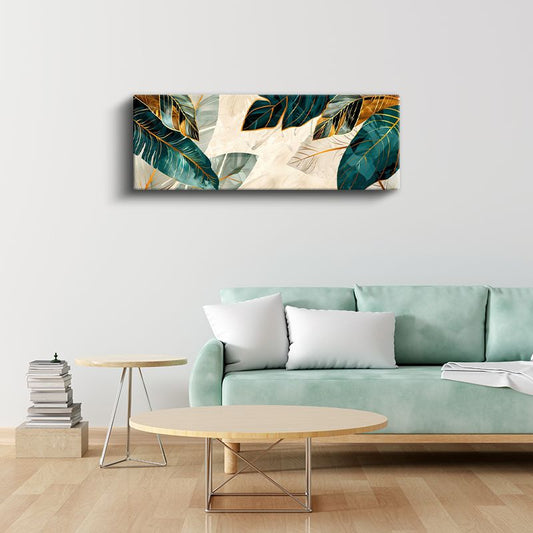 Tropikal Yapraklar - Turkuaz ve Altın Detaylı Modern Tasarım Kanvas Tablo