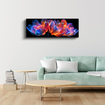 Neon Çiçekler - Siyah Zeminde Çok Renkli Işıltılı Kompozisyon Kanvas Tablo