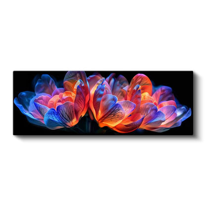 Neon Çiçekler - Siyah Zeminde Çok Renkli Işıltılı Kompozisyon Kanvas Tablo