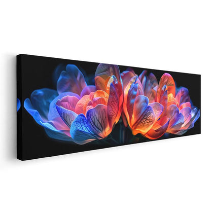 Neon Çiçekler - Siyah Zeminde Çok Renkli Işıltılı Kompozisyon Kanvas Tablo