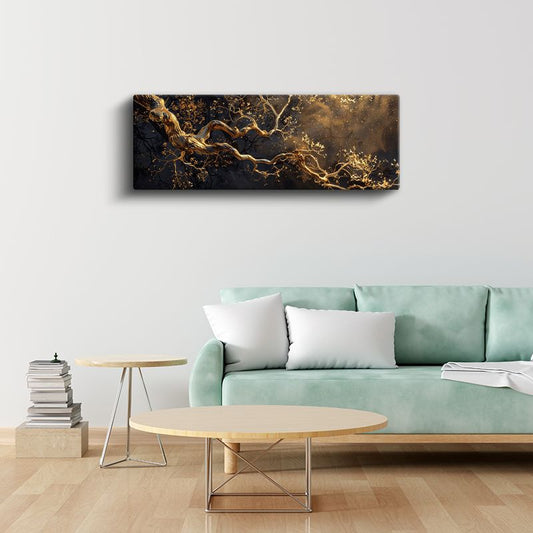 Altın Ağaç - Işıltılı Kıvrımlı Dallar Kanvas Tablo