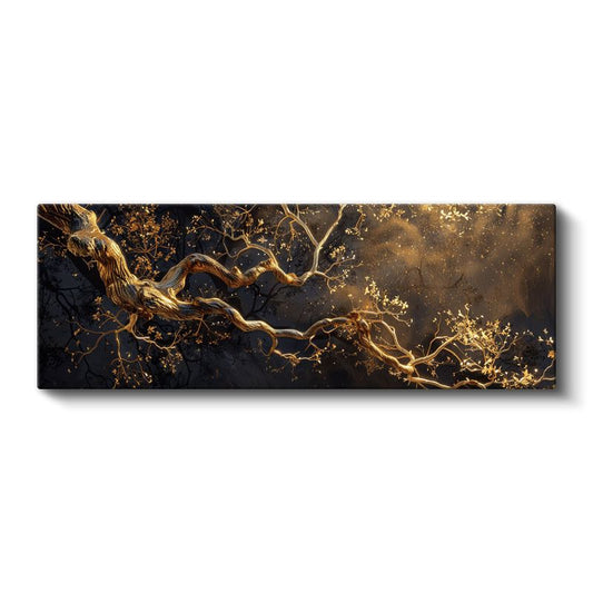 Altın Ağaç - Işıltılı Kıvrımlı Dallar Kanvas Tablo