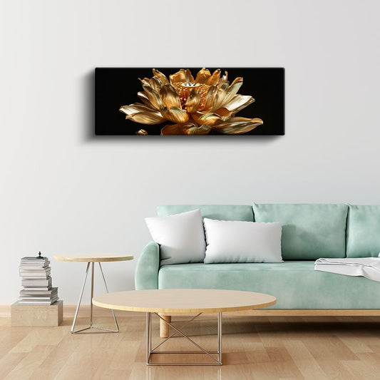 Altın Lotus - Gösterişli Çiçek Detayları Kanvas Tablo
