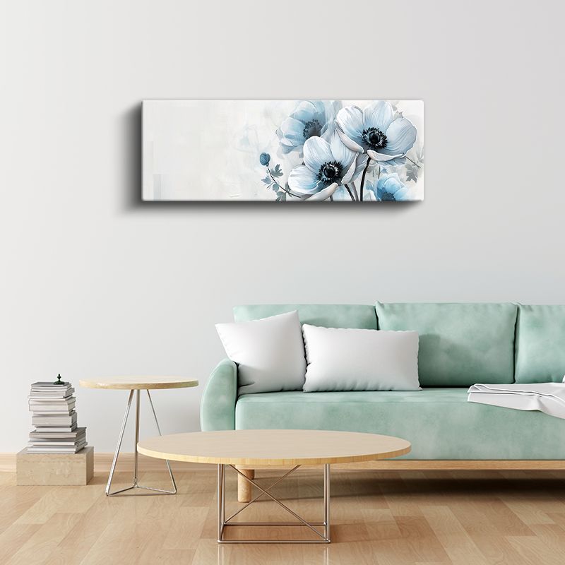 Mavi Anemonlar - Naif Çiçek Deseni Kanvas Tablo