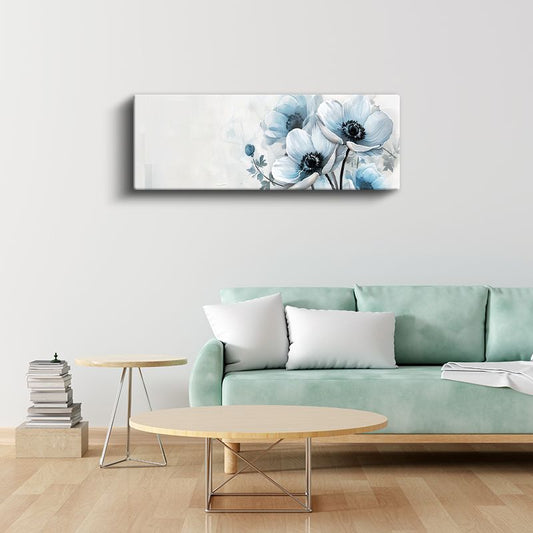 Mavi Anemonlar - Naif Çiçek Deseni Kanvas Tablo