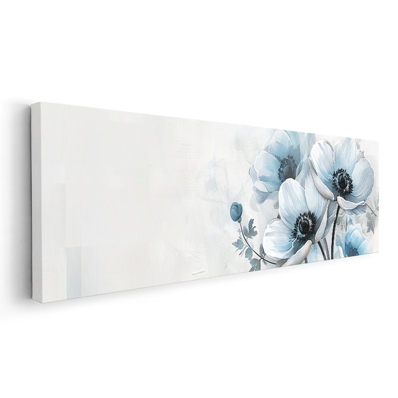 Mavi Anemonlar - Naif Çiçek Deseni Kanvas Tablo