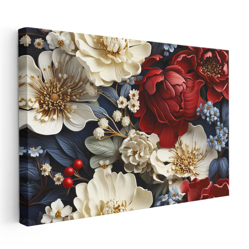Yatay Kanvas Tablo Klasik Çiçek Aranjmanı Çiçek Tablosu Ev Ofis Duvar Dekoru