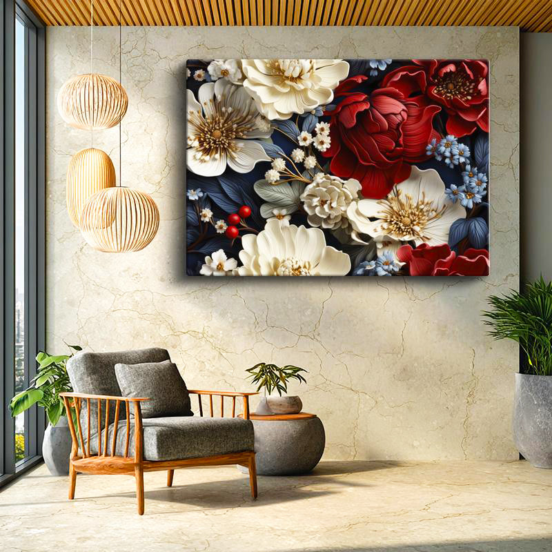 Yatay Kanvas Tablo Klasik Çiçek Aranjmanı Çiçek Tablosu Ev Ofis Duvar Dekoru