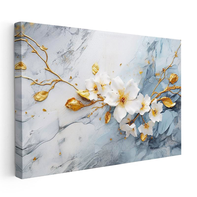 Yatay Kanvas Tablo Beyaz Bahar Dalı İllüstrasyonu Çiçek Tablosu Ev Ofis Duvar Dekoru