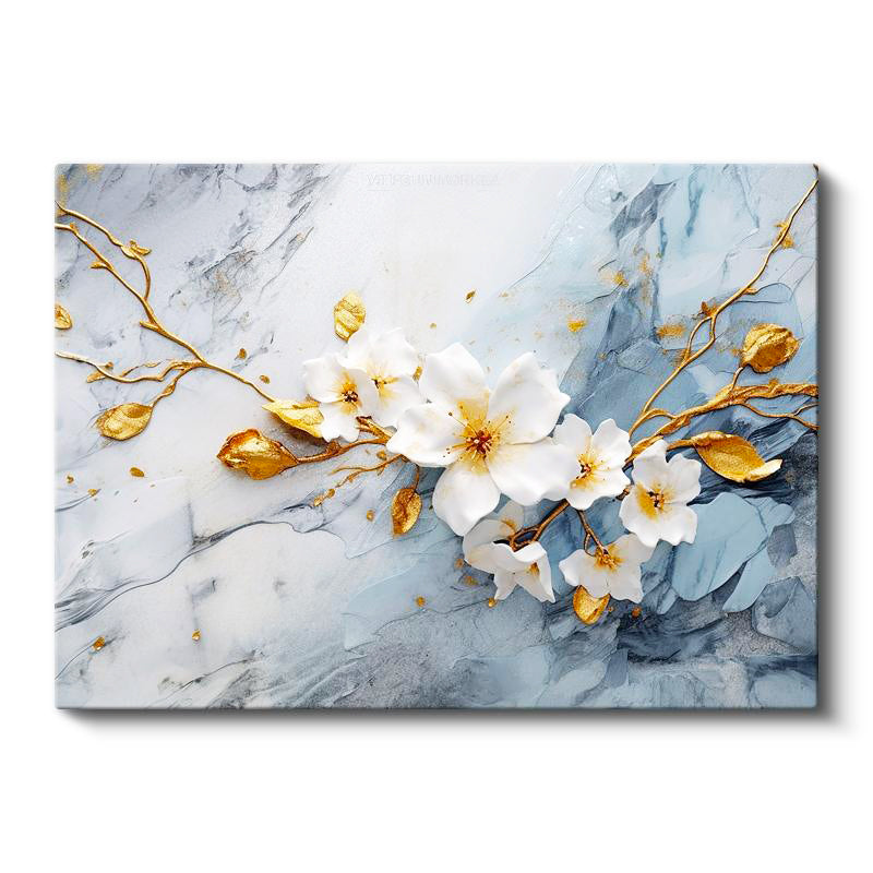 Yatay Kanvas Tablo Beyaz Bahar Dalı İllüstrasyonu Çiçek Tablosu Ev Ofis Duvar Dekoru