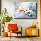 Yatay Kanvas Tablo Beyaz Bahar Dalı İllüstrasyonu Çiçek Tablosu Ev Ofis Duvar Dekoru