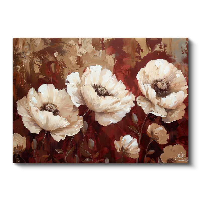 Yatay Kanvas Tablo Yağlı Boya Görünümlü Beyaz Çiçek Çiçek Tablosu Ev Ofis Duvar Dekoru