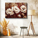 Yatay Kanvas Tablo Yağlı Boya Görünümlü Beyaz Çiçek Çiçek Tablosu Ev Ofis Duvar Dekoru