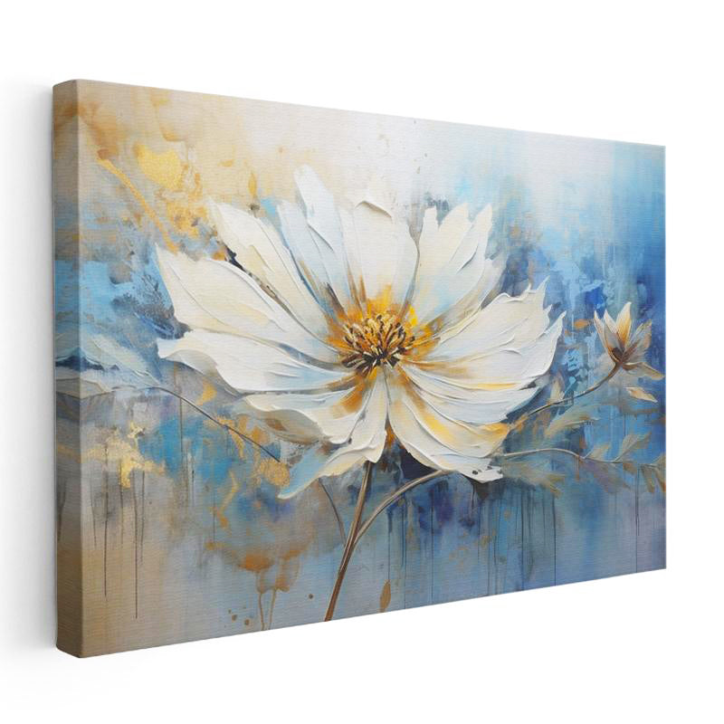 Yatay Kanvas Tablo Fırça Darbesi Etkili Beyaz Çiçek Çiçek Tablosu Ev Ofis Duvar Dekoru