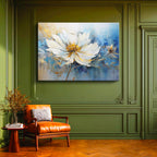 Yatay Kanvas Tablo Fırça Darbesi Etkili Beyaz Çiçek Çiçek Tablosu Ev Ofis Duvar Dekoru