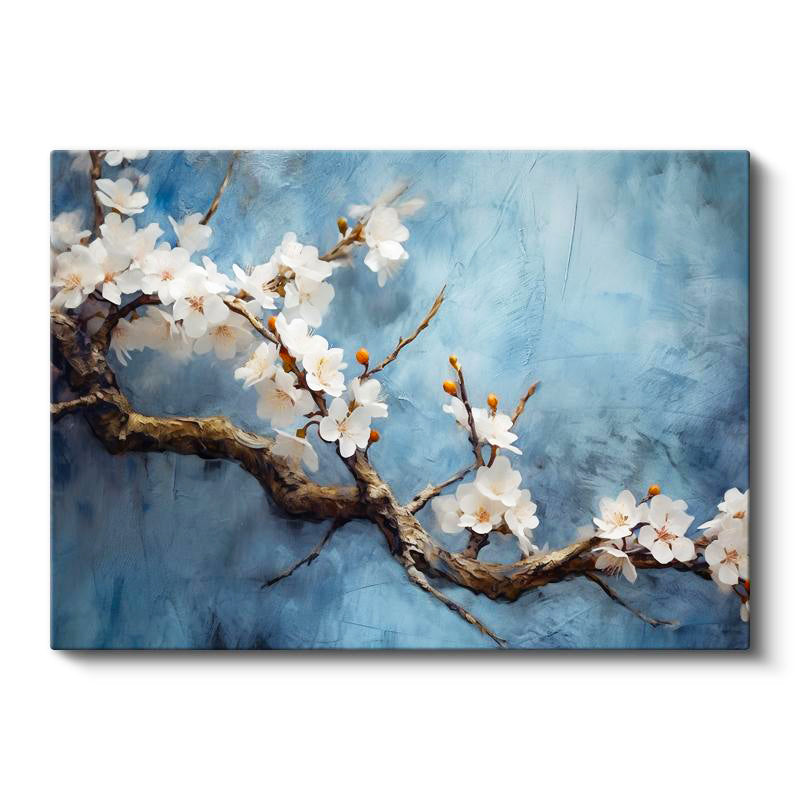 Yatay Kanvas Tablo Yağlı Boya Dokulu Kiraz Çiçeği Çiçek Tablosu Ev Ofis Duvar Dekoru